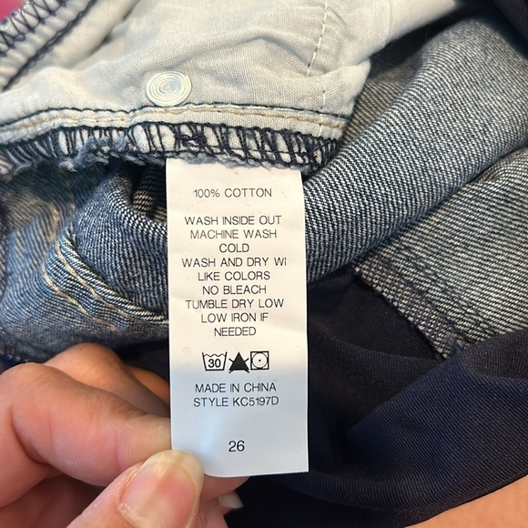 Pinkblush Dark Wash Distressed Fringe Hem Maternity Full Panel Jean Shorts - Picture 10 of 11